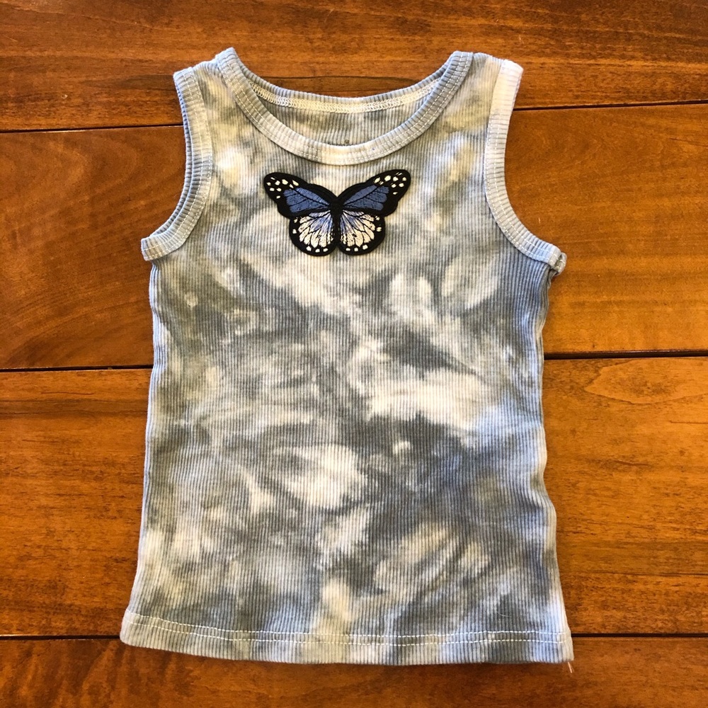 Tie Dye Grey Marble Tank with Butterfly Patch